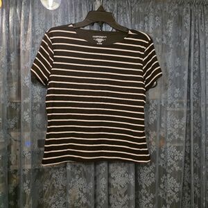 Harper Black and White Striped Short Sleeve Tee